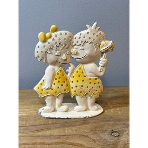 Vintage Pebbles and Bam-Bam cast metal earring holder tree